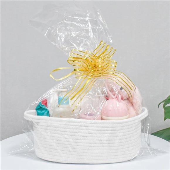 Cute Small Woven Basket with Handles 12"x 8" x 5" Rope Room Shelf Storage Basket - Picture 3 of 6